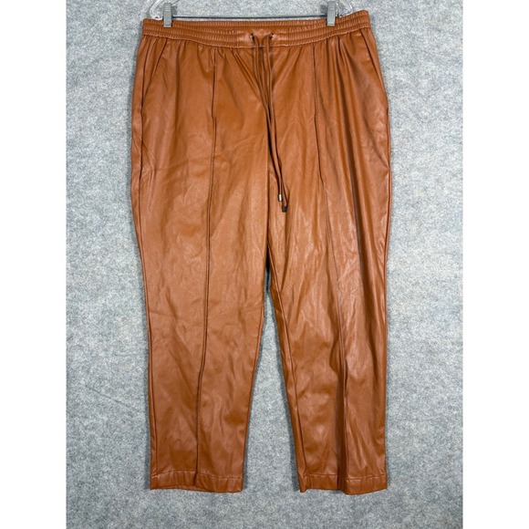 Nine West Pants - Nine West Womens Faux Leather Jogger Pants Brown Elastic Waist Drawstring XL‎
